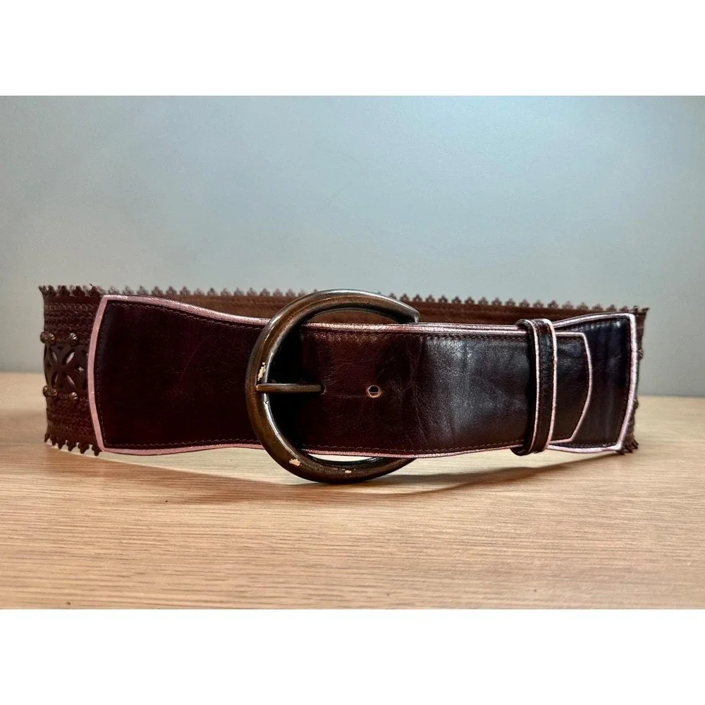Vintage Streets Ahead Leather Belt Wide Cutout Studded USA Boho M